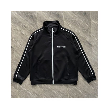 Sp5der Youth Embroidered Sports Jacket Dark Brown Half High Collar Zipper Jacket Black Long Sleeve Pants Sports Jacket