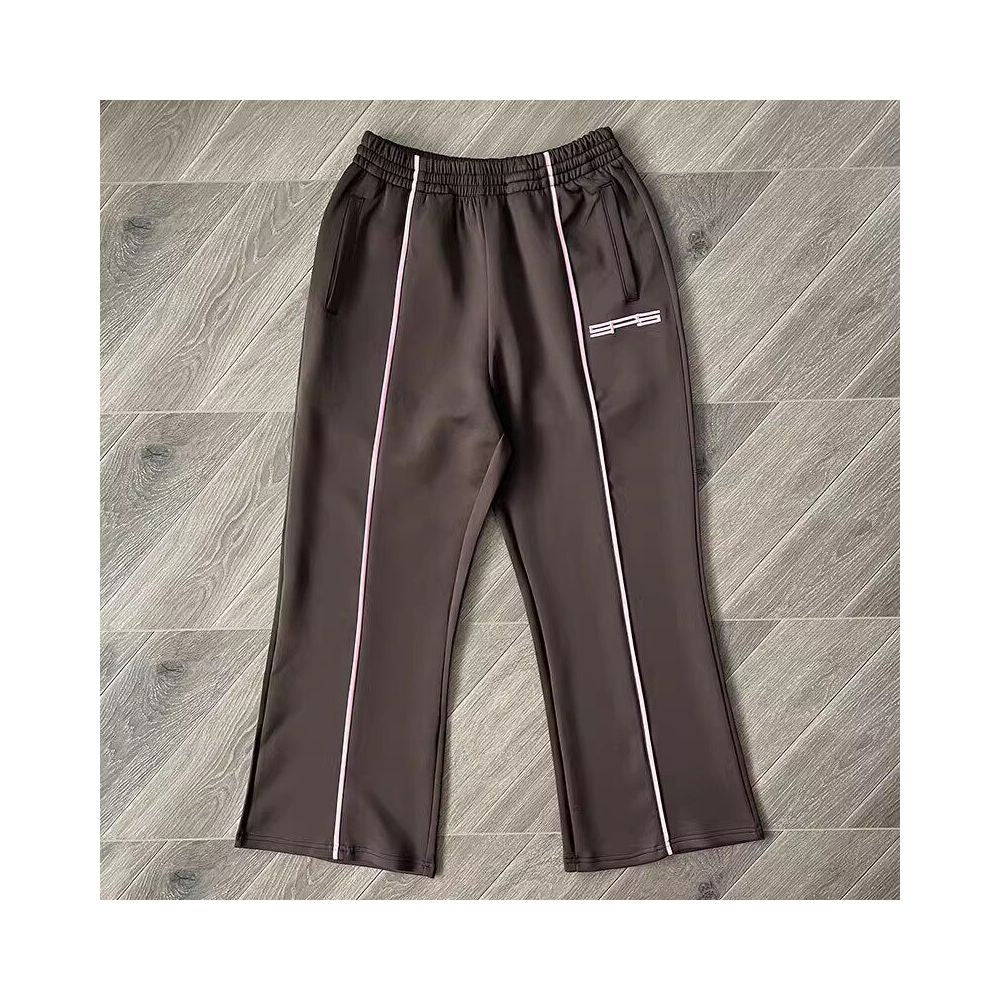 Sp5der Youth Embroidered Sports Jacket Dark Brown Half High Collar Zipper Jacket Black Long Sleeve Pants Sports Jacket