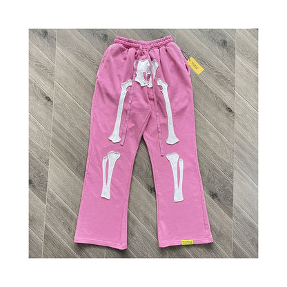 That s an Awful Lot of Cough Syrup Skeleton Embroidered Crack Printed Casual Pants