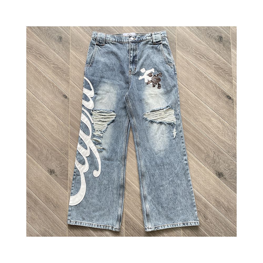 Project Capri CAPRI LEATHER JEANS Personalized Piercing Embroidered High Street Casual Jeans image 3
