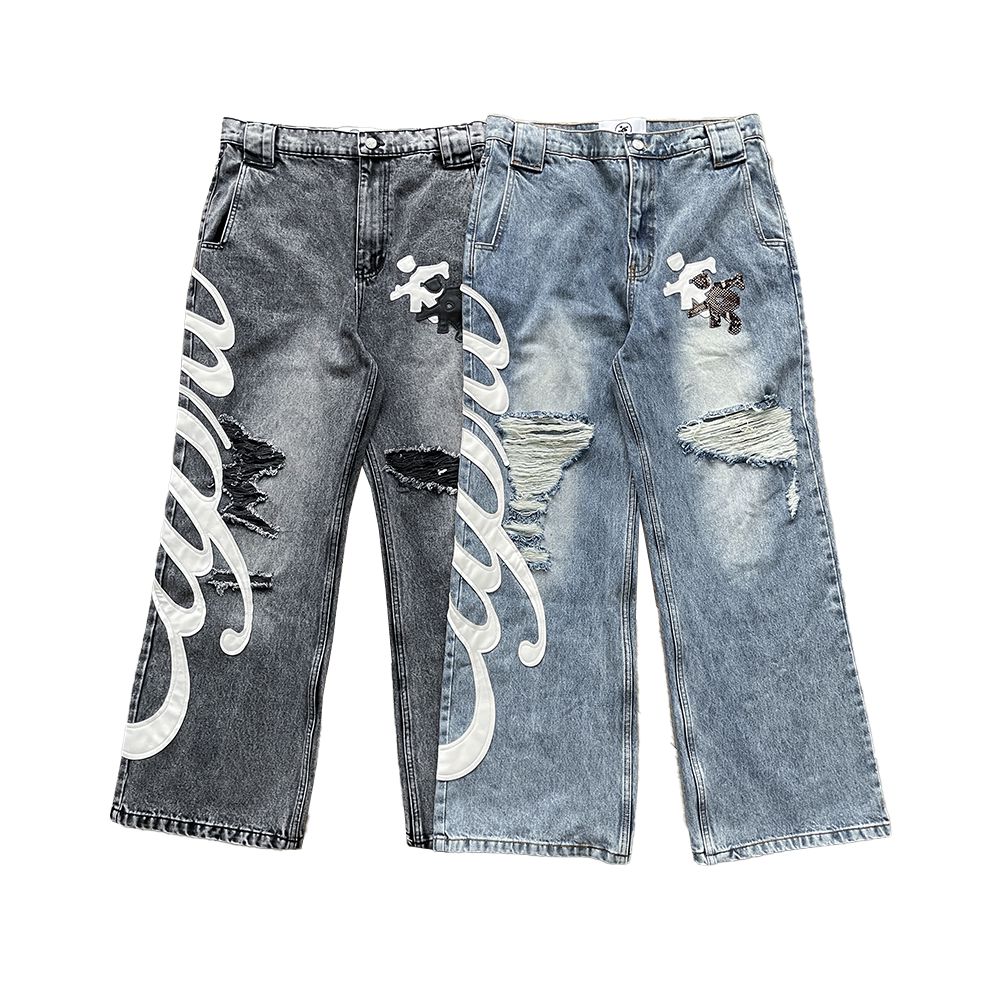 Project Capri CAPRI LEATHER JEANS Personalized Piercing Embroidered High Street Casual Jeans image 5