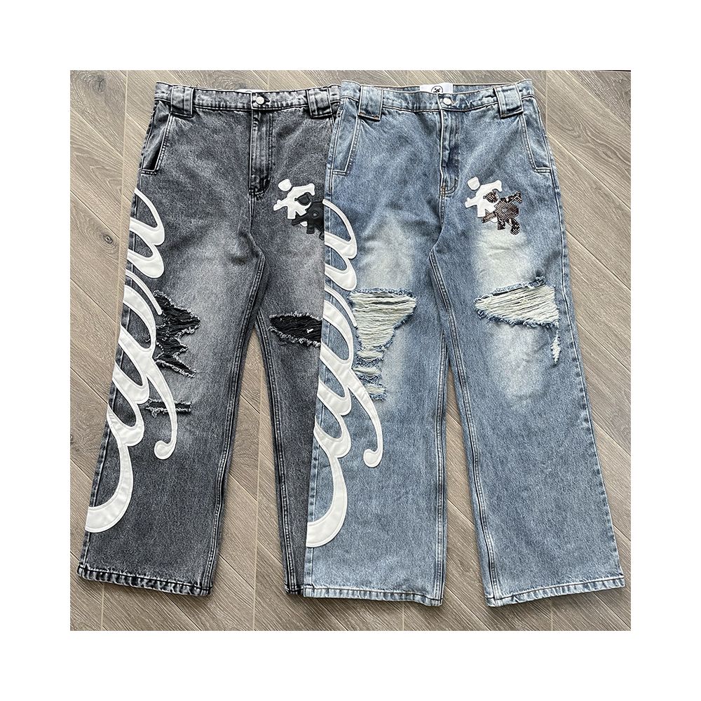 Project Capri CAPRI LEATHER JEANS Personalized Piercing Embroidered High Street Casual Jeans image 0
