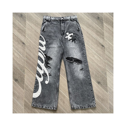 Project Capri CAPRI LEATHER JEANS Personalized Piercing Embroidered High Street Casual Jeans