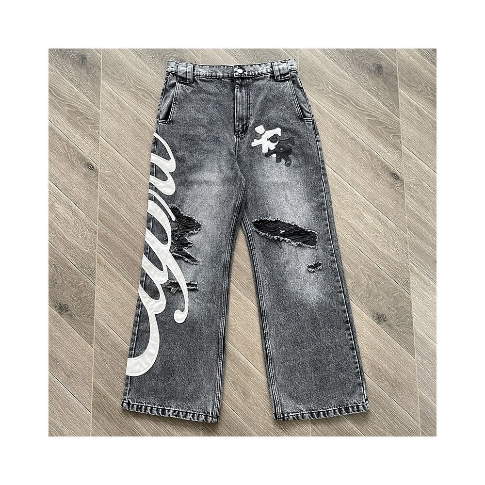 Project Capri CAPRI LEATHER JEANS Personalized Piercing Embroidered High Street Casual Jeans