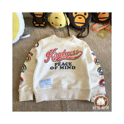 Yichen Chao brand children s clothing spring collection new color letter all cotton men s and women s looped pullover sweater looped sweatshirt image 0