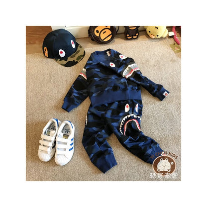 Yichen Chao brand children s clothing spring and autumn new camouflage shark men s and women s casual hoodies sports harem pants