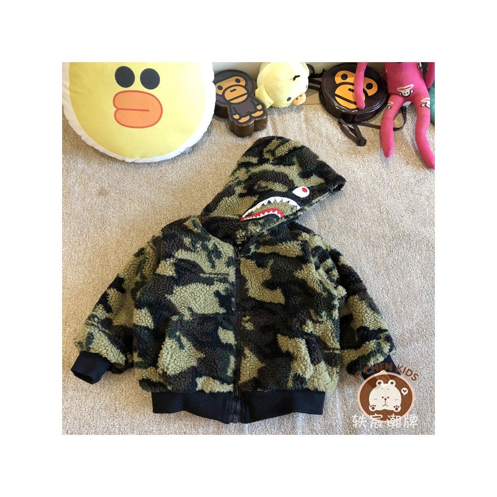 Yichen Chao brand children s clothing winter camouflage shark with hat anti fluff thick cotton jacket with lamb wool for boys and girls