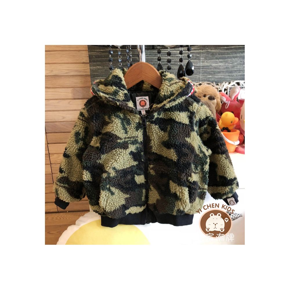 Yichen Chao brand children s clothing winter camouflage shark with hat anti fluff thick cotton jacket with lamb wool for boys and girls image 1