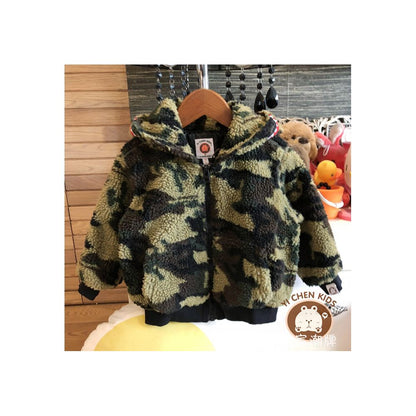 Yichen Chao brand children s clothing winter camouflage shark with hat anti fluff thick cotton jacket with lamb wool for boys and girls image 1