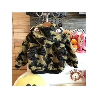 Yichen Chao brand children s clothing winter camouflage shark with hat anti fluff thick cotton jacket with lamb wool for boys and girls image 2