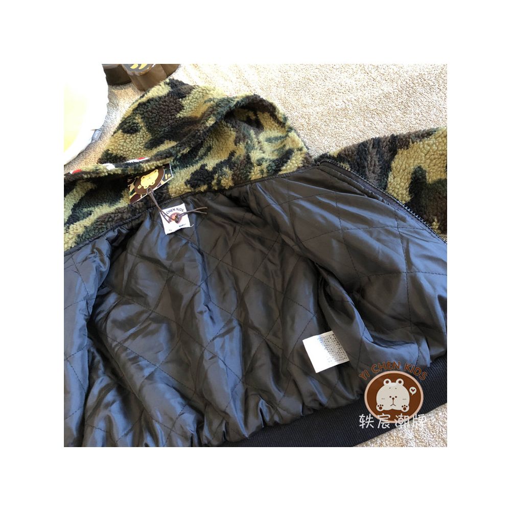 Yichen Chao brand children s clothing winter camouflage shark with hat anti fluff thick cotton jacket with lamb wool for boys and girls image 3
