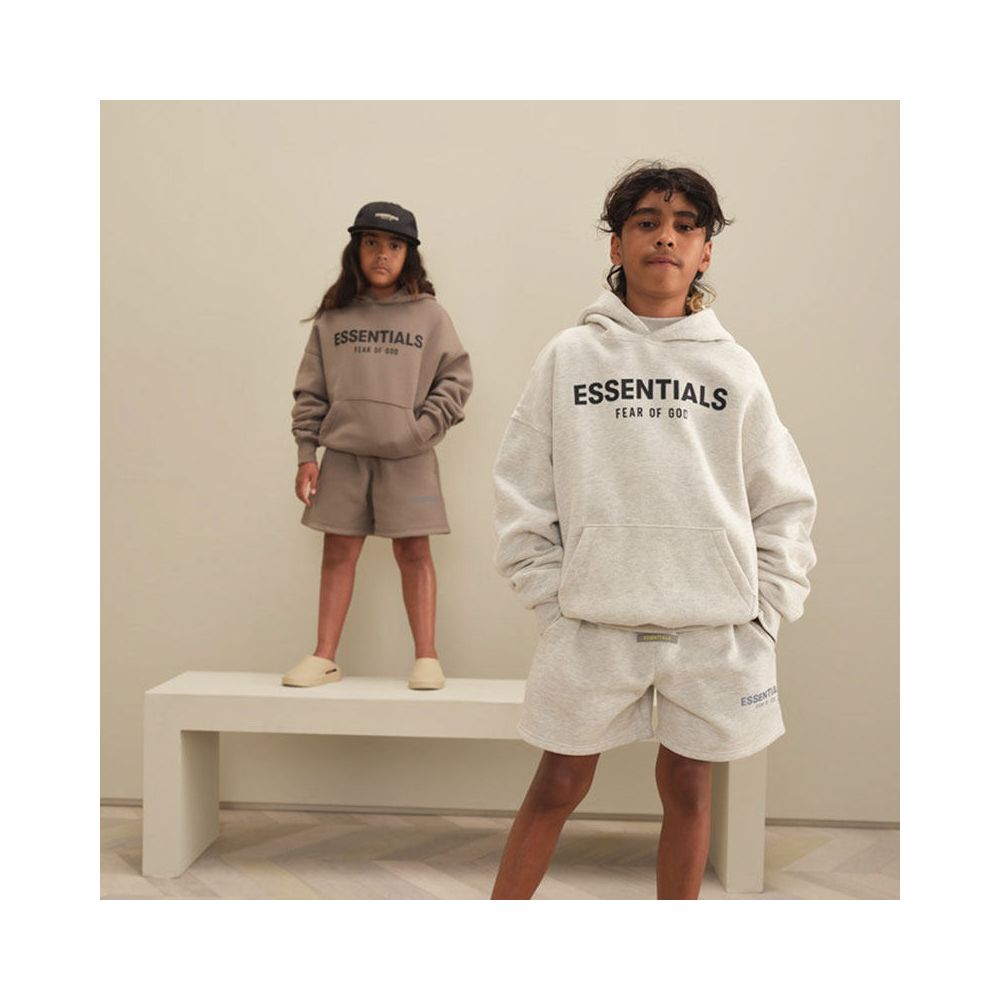 Fashion brand children s clothing ESSENTIALS letter autumn and winter clothing European and American men s and women s loose hooded and velvet sweatshirt set image 4