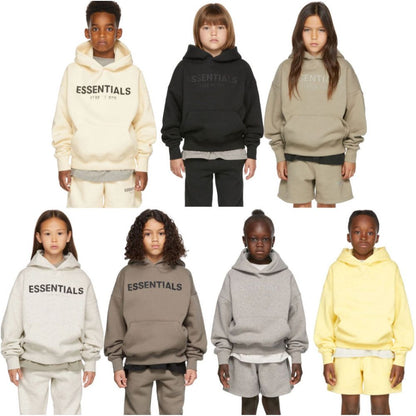 Fashion brand children s clothing ESSENTIALS letter autumn and winter clothing European and American men s and women s loose hooded and velvet sweatshirt set image 0