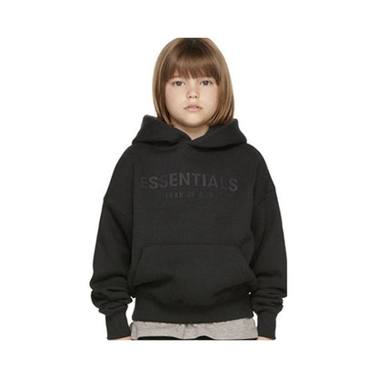 Fashion brand children s clothing ESSENTIALS letter autumn and winter clothing European and American men s and women s loose hooded and velvet sweatshirt set