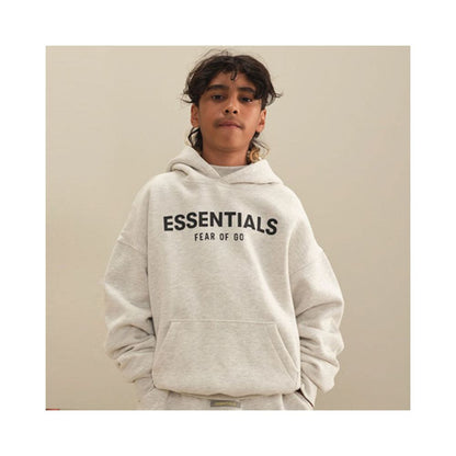 Fashion brand children s clothing ESSENTIALS letter autumn and winter clothing European and American men s and women s loose hooded and velvet sweatshirt set