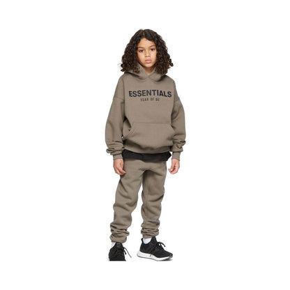 Fashion brand children s clothing ESSENTIALS letter autumn and winter clothing European and American men s and women s loose hooded and velvet sweatshirt set