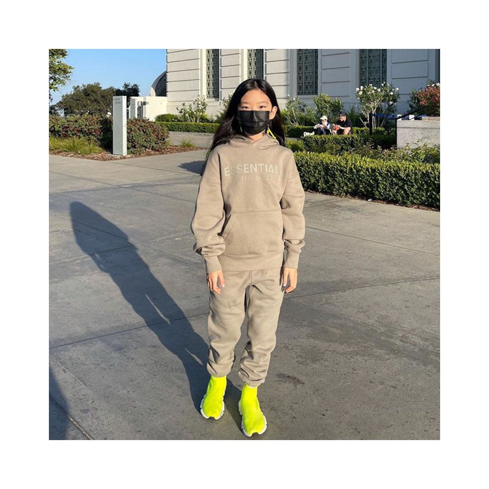 Fashion brand children s clothing ESSENTIALS letter autumn and winter clothing European and American men s and women s loose hooded and velvet sweatshirt set