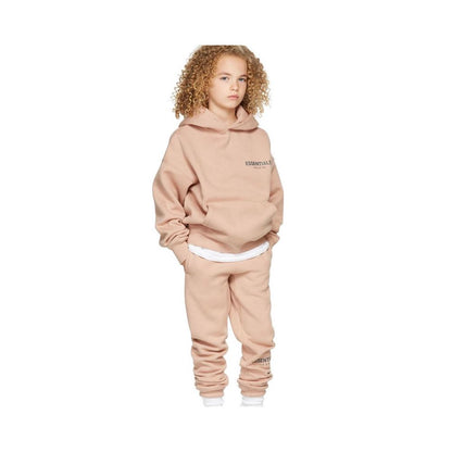 Fashion brand children s clothing ESSENTIALS letter autumn and winter clothing European and American men s and women s loose hooded and velvet sweatshirt set