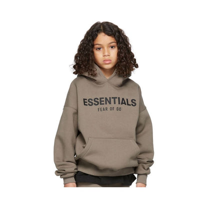 Fashion brand children s clothing ESSENTIALS letter autumn and winter clothing European and American men s and women s loose hooded and velvet sweatshirt set