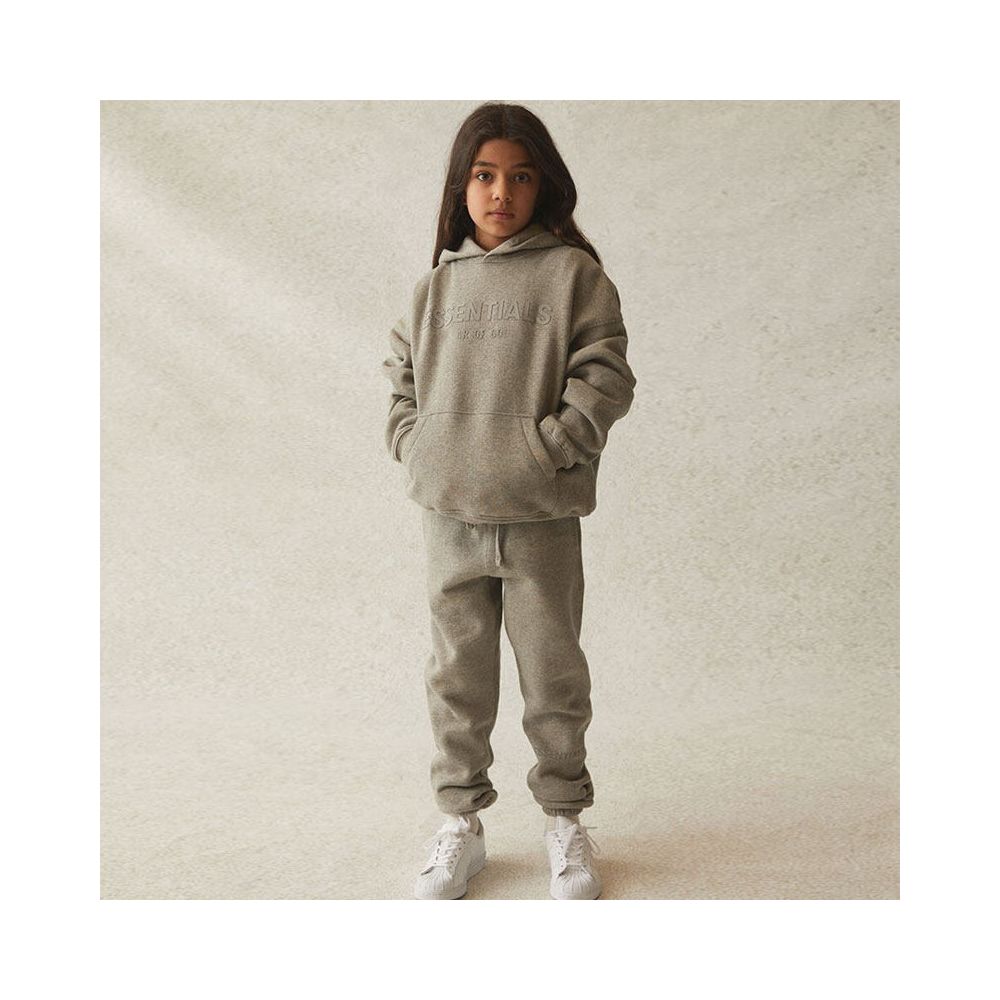 Fashion brand children s clothing ESSENTIALS letter autumn and winter clothing European and American men s and women s loose hooded and velvet sweatshirt set