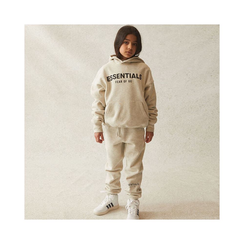 Fashion brand children s clothing ESSENTIALS letter autumn and winter clothing European and American men s and women s loose hooded and velvet sweatshirt set