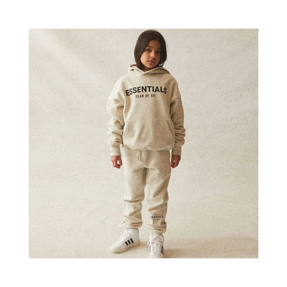 Fashion brand children s clothing ESSENTIALS letter autumn and winter clothing European and American men s and women s loose hooded and velvet sweatshirt set
