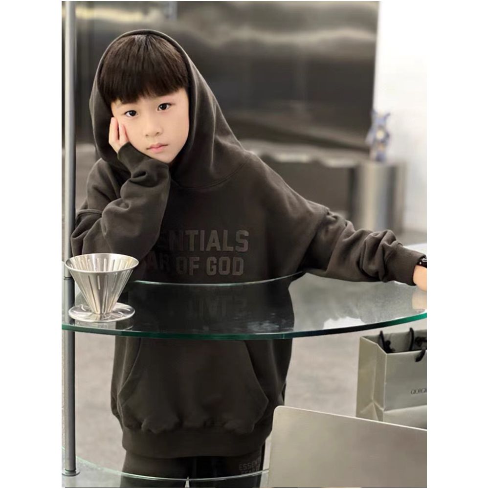 ESS26 new ESSENTIALS children s clothing autumn and winter hooded hoodie children s trendy plush loose and fluffy jacket image 4