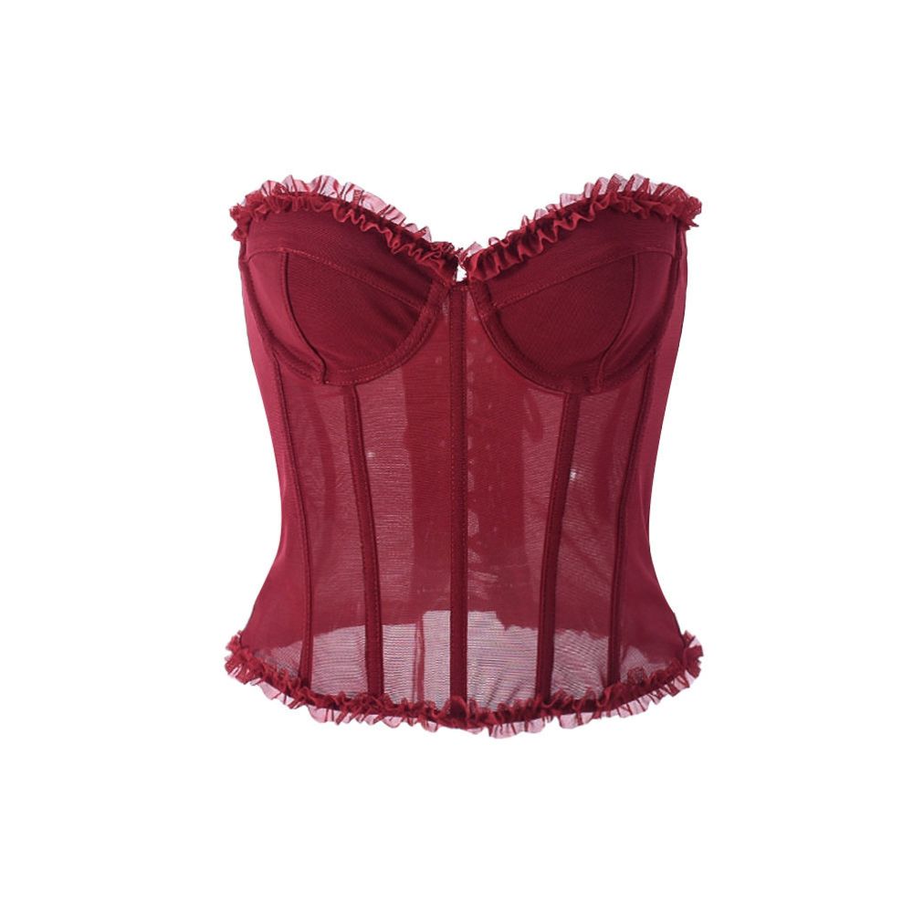 sexy French sweet girl rubber bone shaping sexy strapless backless see through chest top
