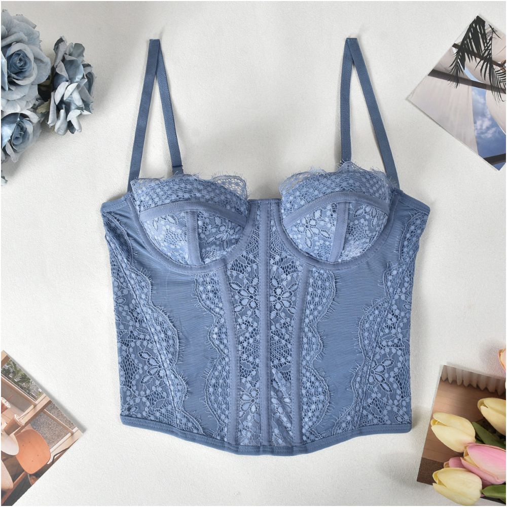 lace strapless short sweet style suspender with backless perspective design suitable for bohemian embroidery style