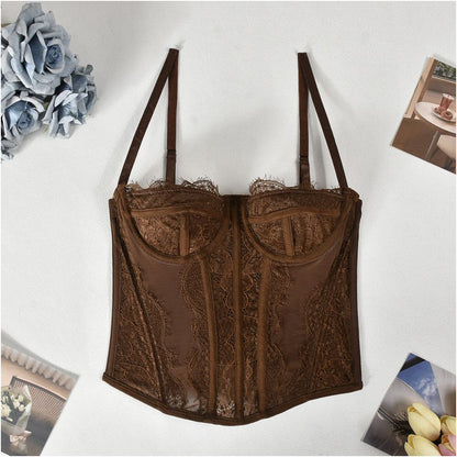 lace strapless short sweet style suspender with backless perspective design suitable for bohemian embroidery style