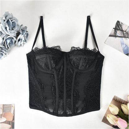 lace strapless short sweet style suspender with backless perspective design suitable for bohemian embroidery style