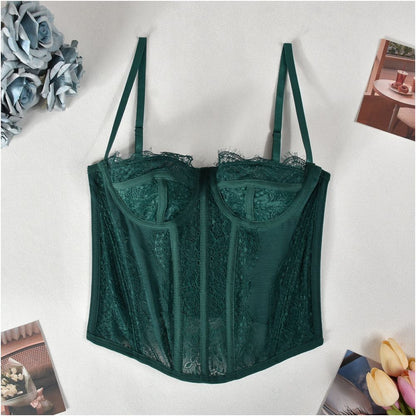 lace strapless short sweet style suspender with backless perspective design suitable for bohemian embroidery style