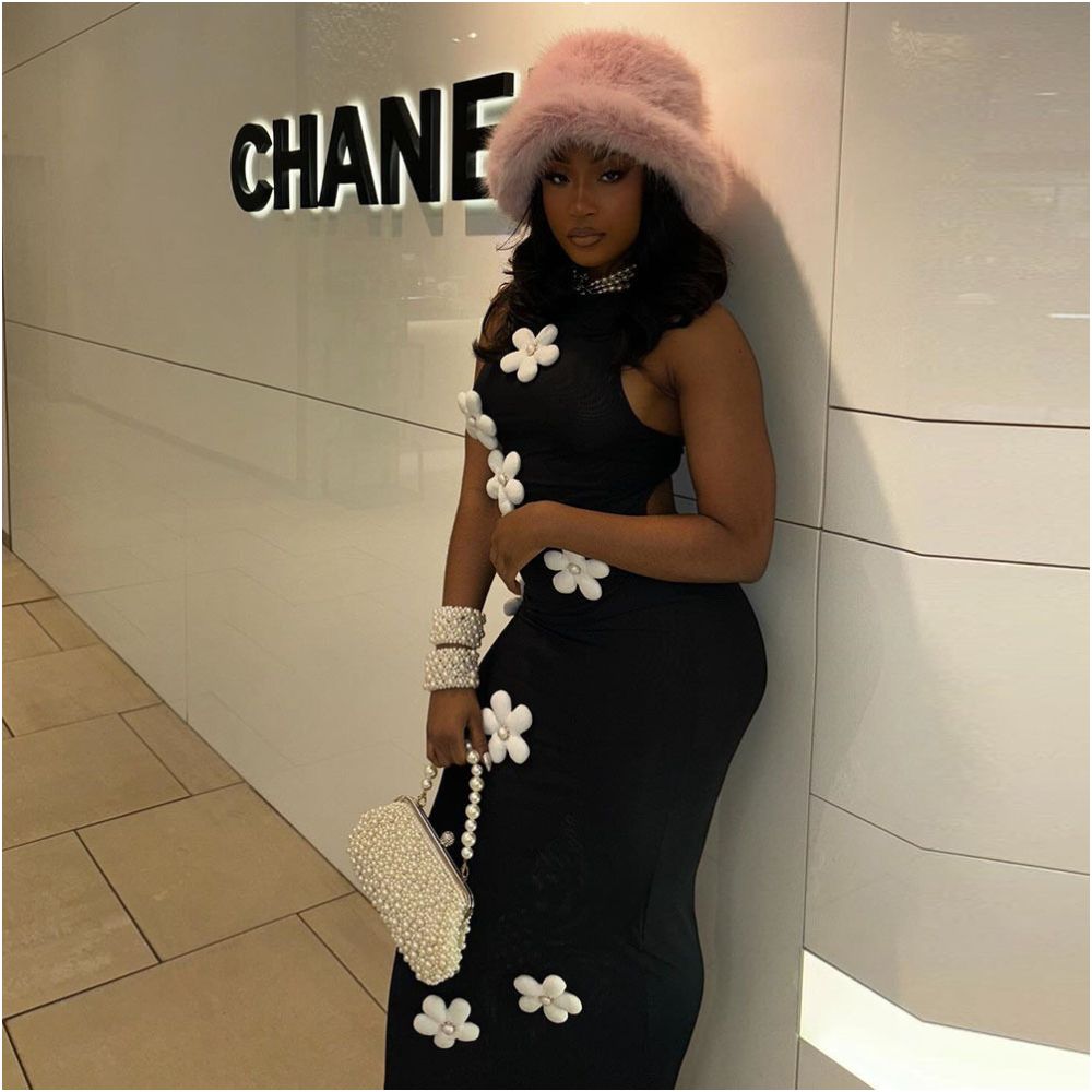 A line elastic long skirt with detachable flower design suitable for spring summer autumn winter big flower polyester fiber sexy style long skirt image 4