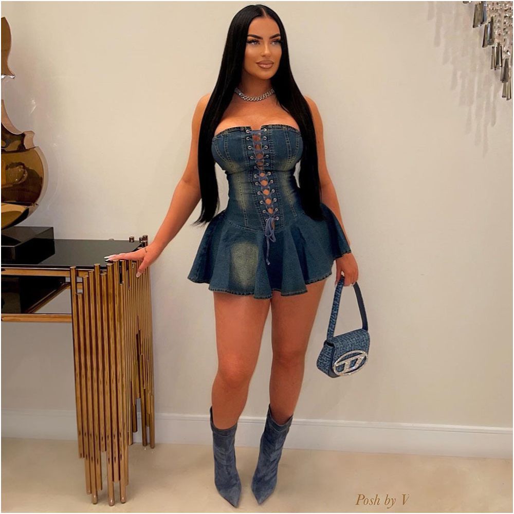 Zipper Strap Wrapped Chest Cowboy Skirt Lotus Leaf Dress image 1
