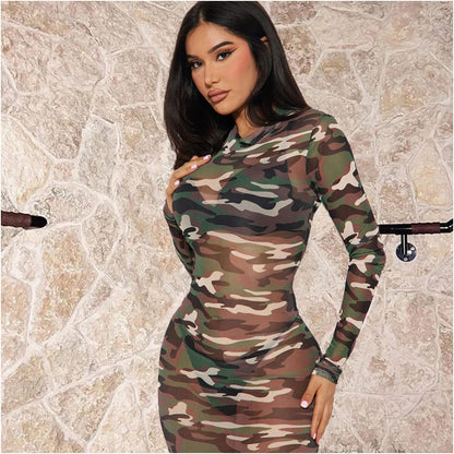 Mesh see through dress spicy girl s new sexy mesh camouflage 9631 hollow see through dress image 3