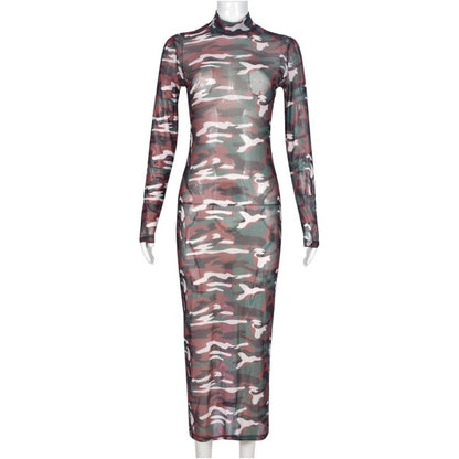 Mesh see through dress spicy girl s new sexy mesh camouflage 9631 hollow see through dress