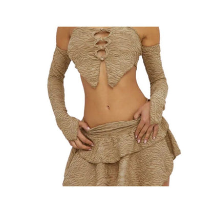 Wasteland inspired trendy and sexy women s clothing featuring a unique off the shoulder design that flatters the figure with a slimming top and short skirt image 5