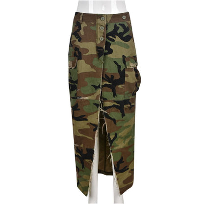 Camouflage washed slit skirt for image 5