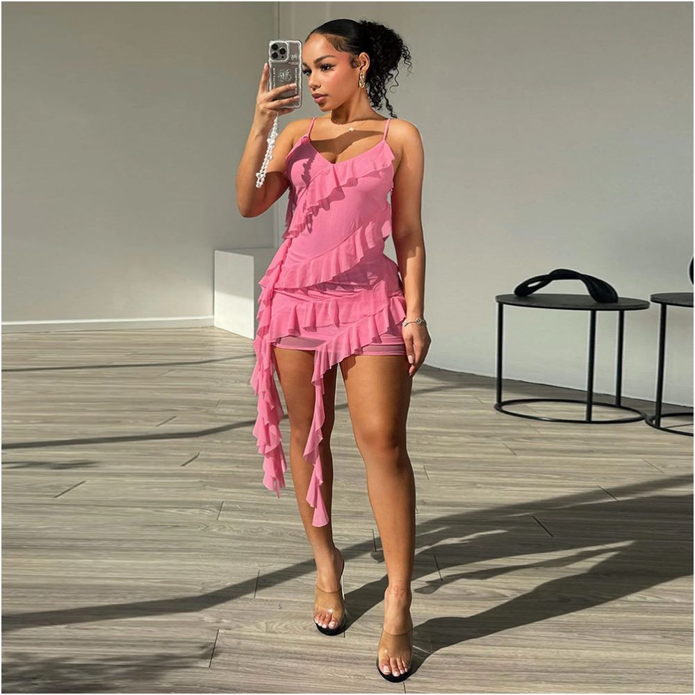 Mesh suspender ruffle edge dress image 2
