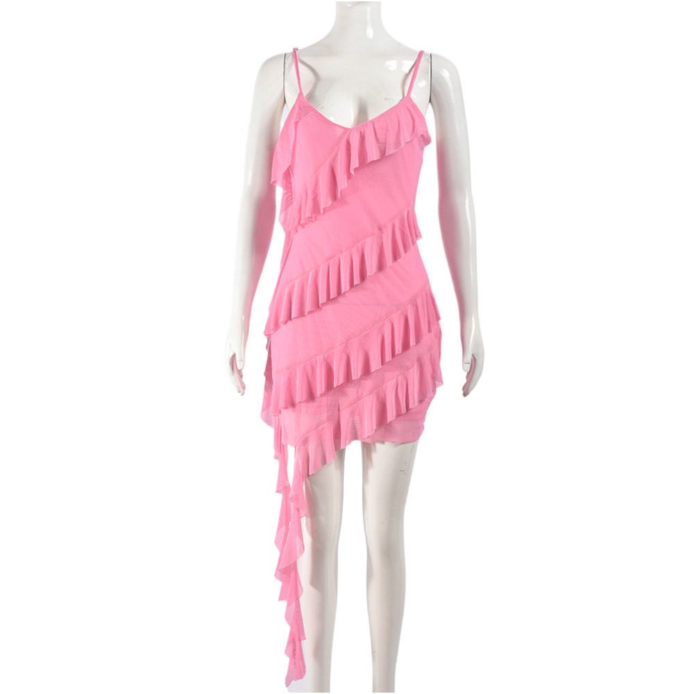 Mesh suspender ruffle edge dress image 4