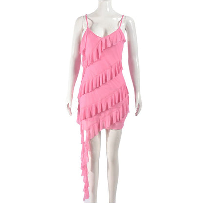Mesh suspender ruffle edge dress image 4