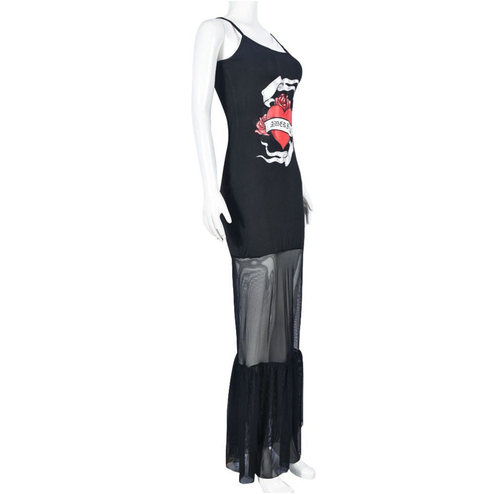 Camisole dress new women s fashion 2025 printed sexy suspender mesh patchwork dress for women 9557