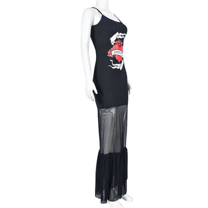 Camisole dress new women s fashion 2025 printed sexy suspender mesh patchwork dress for women 9557