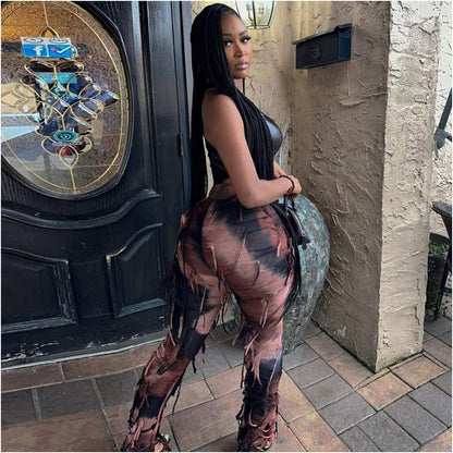 Waste Earth Style New Product 2024 Personalized Tassel Dress up Geely Clothing Micro La Small Sense Hole 7801 Pants Women image 4