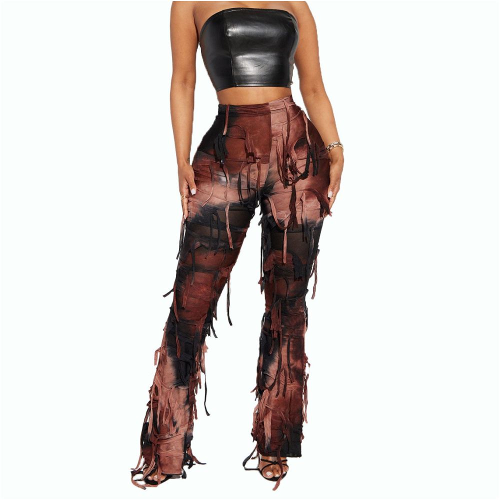 Waste Earth Style New Product 2024 Personalized Tassel Dress up Geely Clothing Micro La Small Sense Hole 7801 Pants Women image 5
