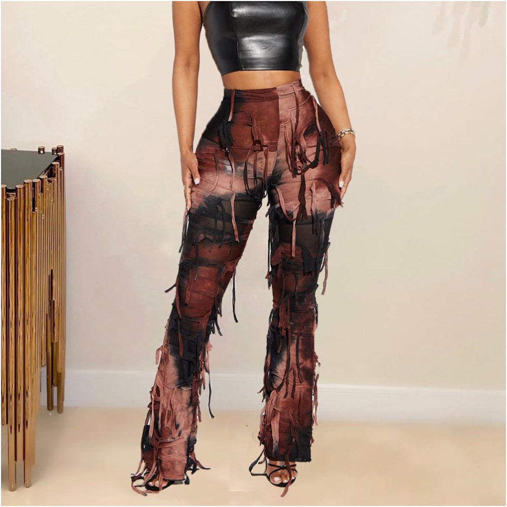 Waste Earth Style New Product 2024 Personalized Tassel Dress up Geely Clothing Micro La Small Sense Hole 7801 Pants Women image 0