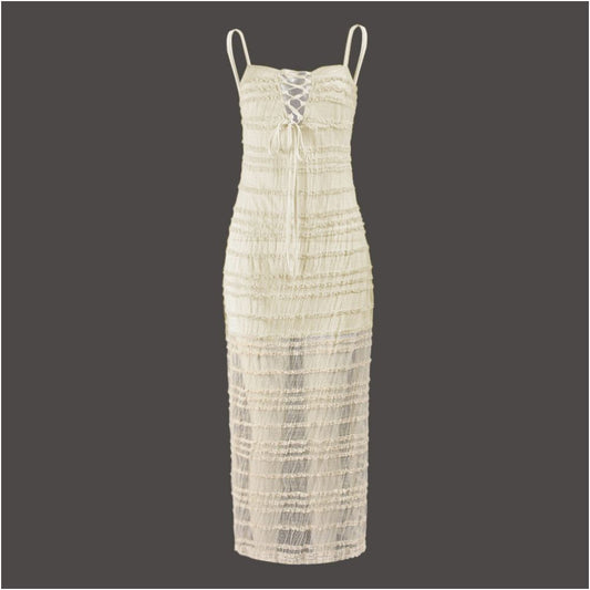 Street sexy slim fit suspender perspective double layer dress