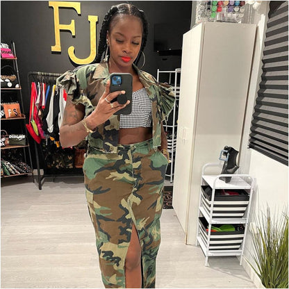 Lotus leaf sleeve camouflage short jacket image 2