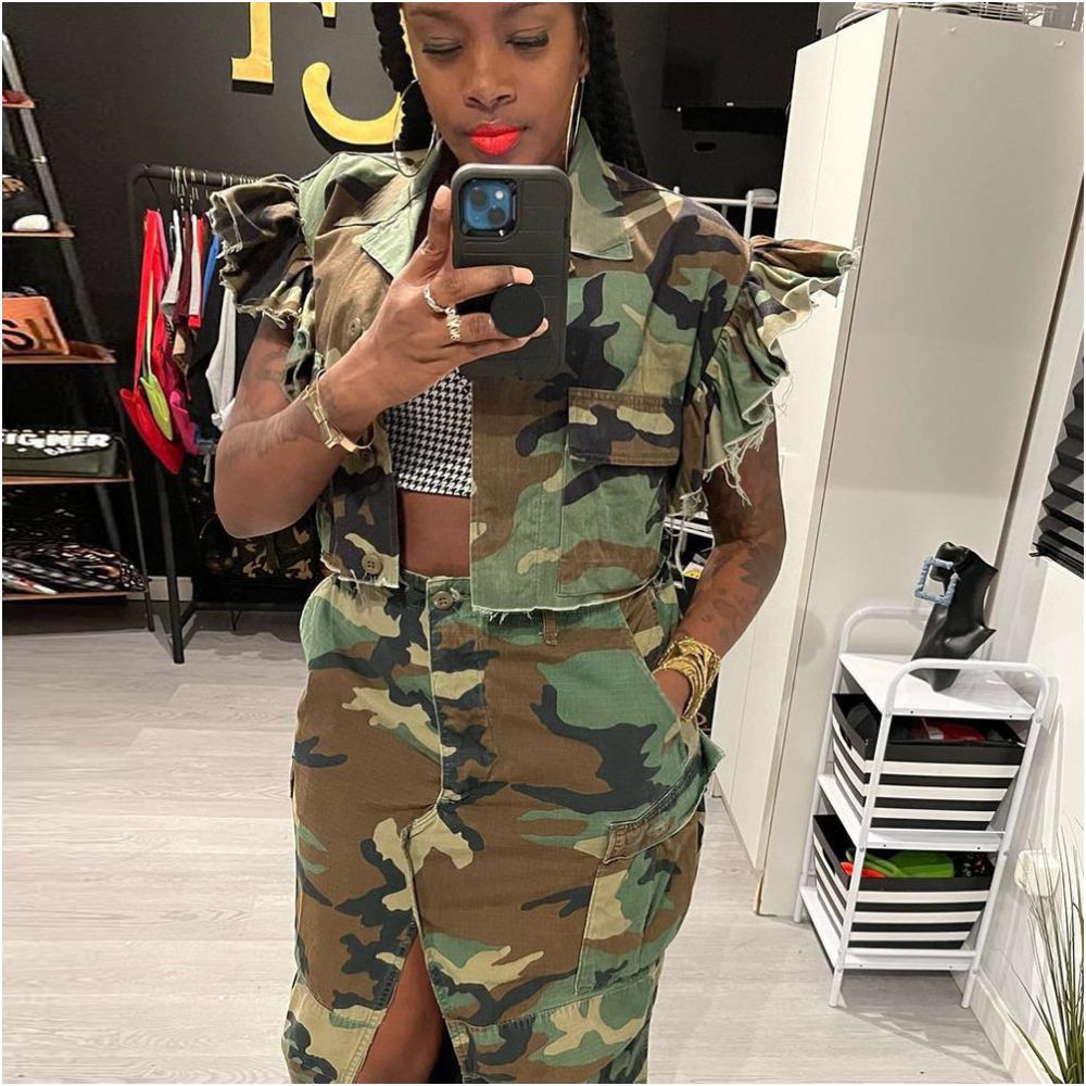 Lotus leaf sleeve camouflage short jacket image 3