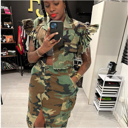 Lotus leaf sleeve camouflage short jacket image 4